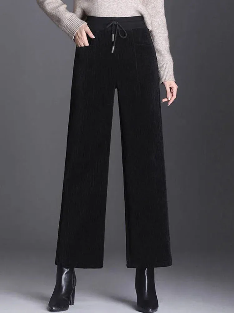 Imagem -04 - Calça Grossa de Pernas Largas para Inverno Feminina Quente Mais Veludo Calça Casual Veludo Veludo Cintura Alta Larga Moletom Reto Extragrande 5xl