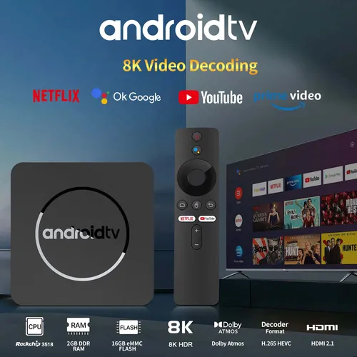 Android 14 4K HDR10+ Dispositivo de TV inteligente Allwinner H313 2GB 16GB Dual Wifi BT5.0 Set Top Box reproductor multimedia estéreo envolvente Q1 ATV