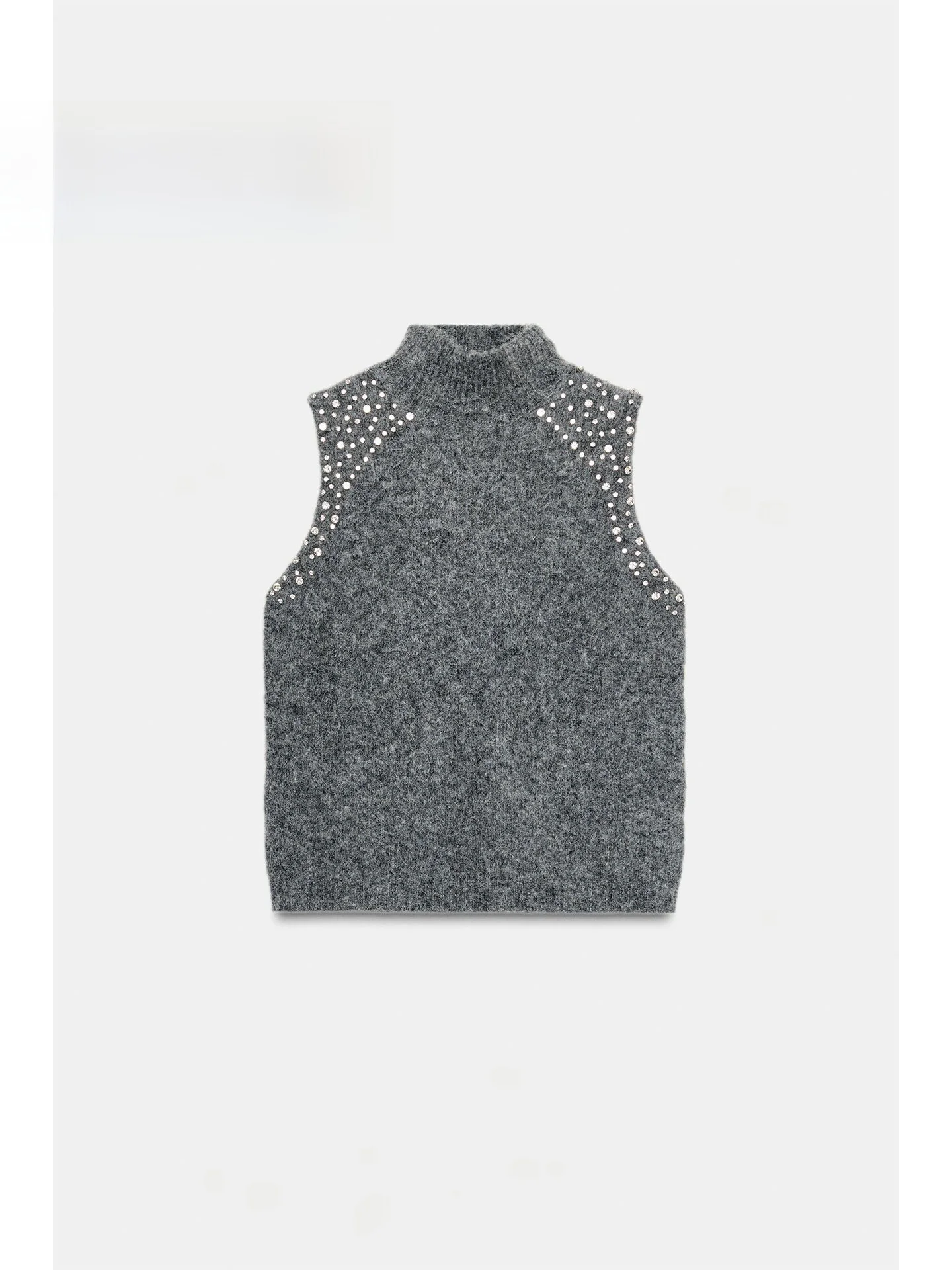

Winter 2025 New Fashion Gentle Wind Mixed Knit Jewelry Bead Decorated No Sleeve Top Women's Casual Style High Collar Regular ...