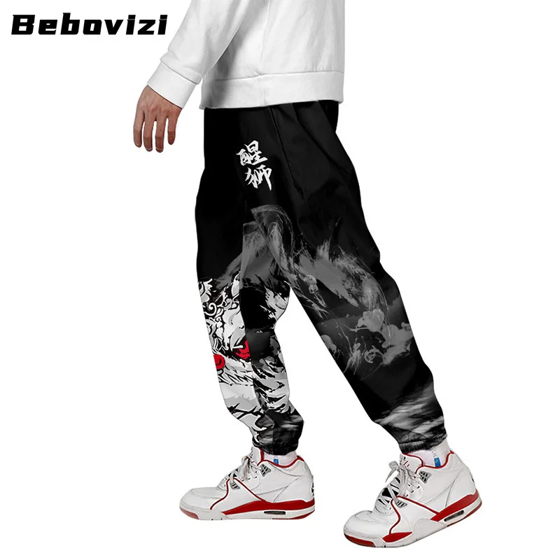 

2024 Joggers Harajuku Sweatpant Fashion Men Pocket Cargo Pants Hip Hop Lion Dance Print Trousers Sweatpants Chinese Style
