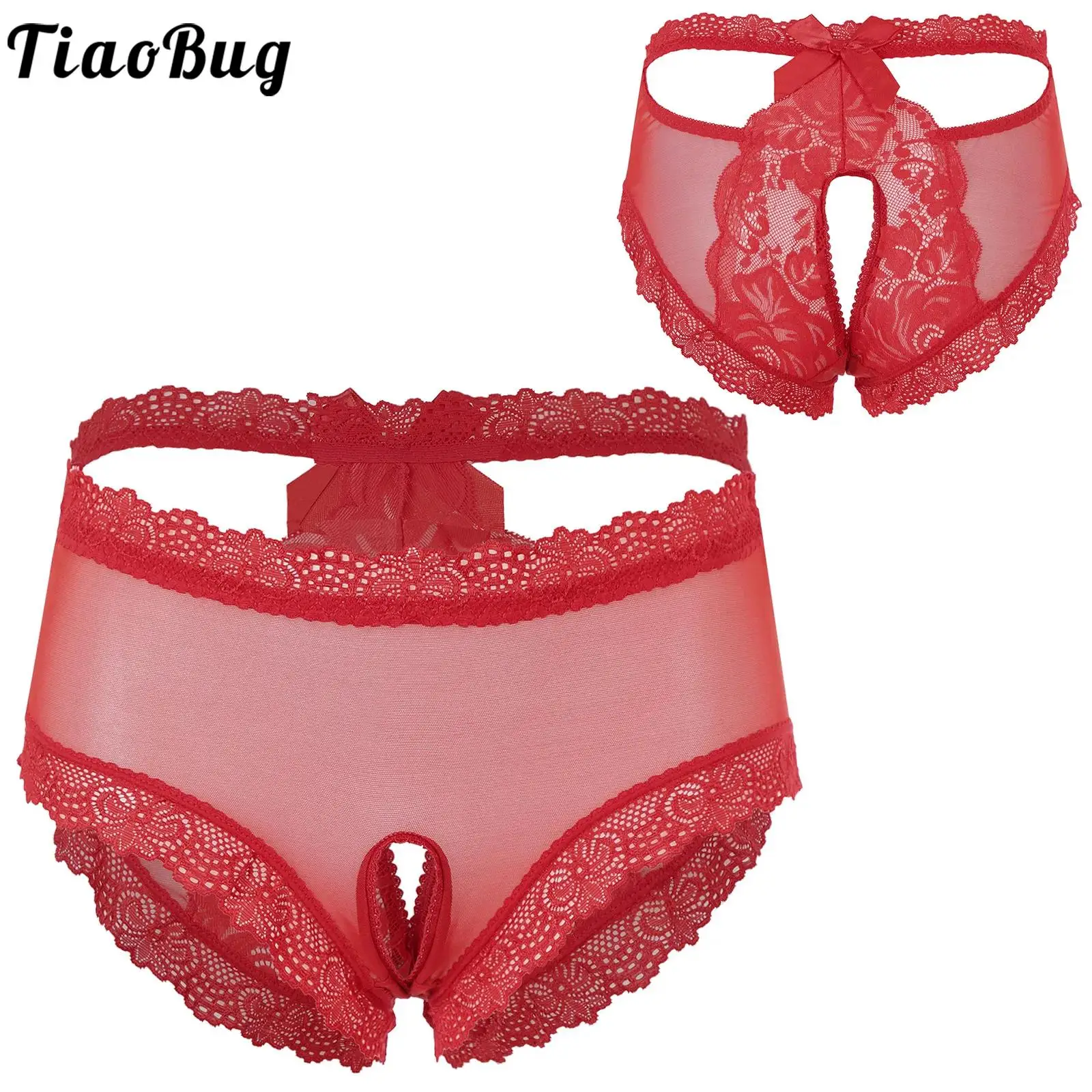 

Womens Sissy Lace Mesh Crothless Nightwear Underwear Open Cortch Panties Briefs for Tempting Lingerie Nightwear Costumes