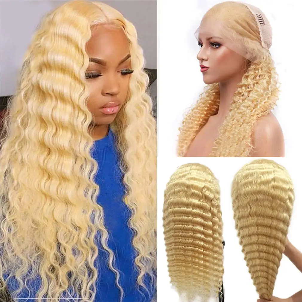 

613 Deep Wave HD Lace Frontal Wig 13x6 HD Lace Front Wig Human Hair 30 Inch Blonde 613 Colored Curly Wigs Preplucked Glueless