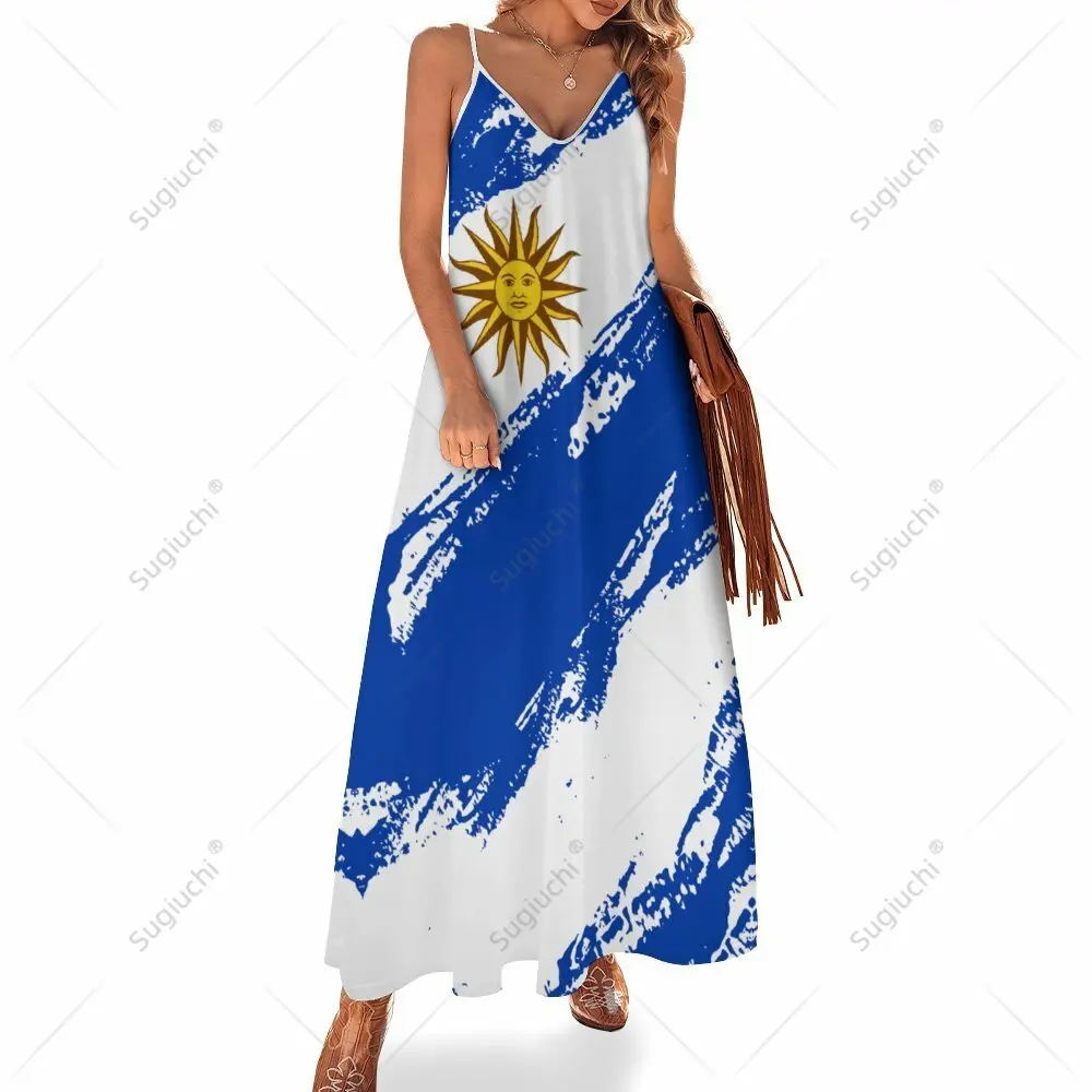 

Long Dresses Dress Uruguay Flag Print New Casual Sleeveless Women's V-Neck Printed Dress Swing Retro Dresses