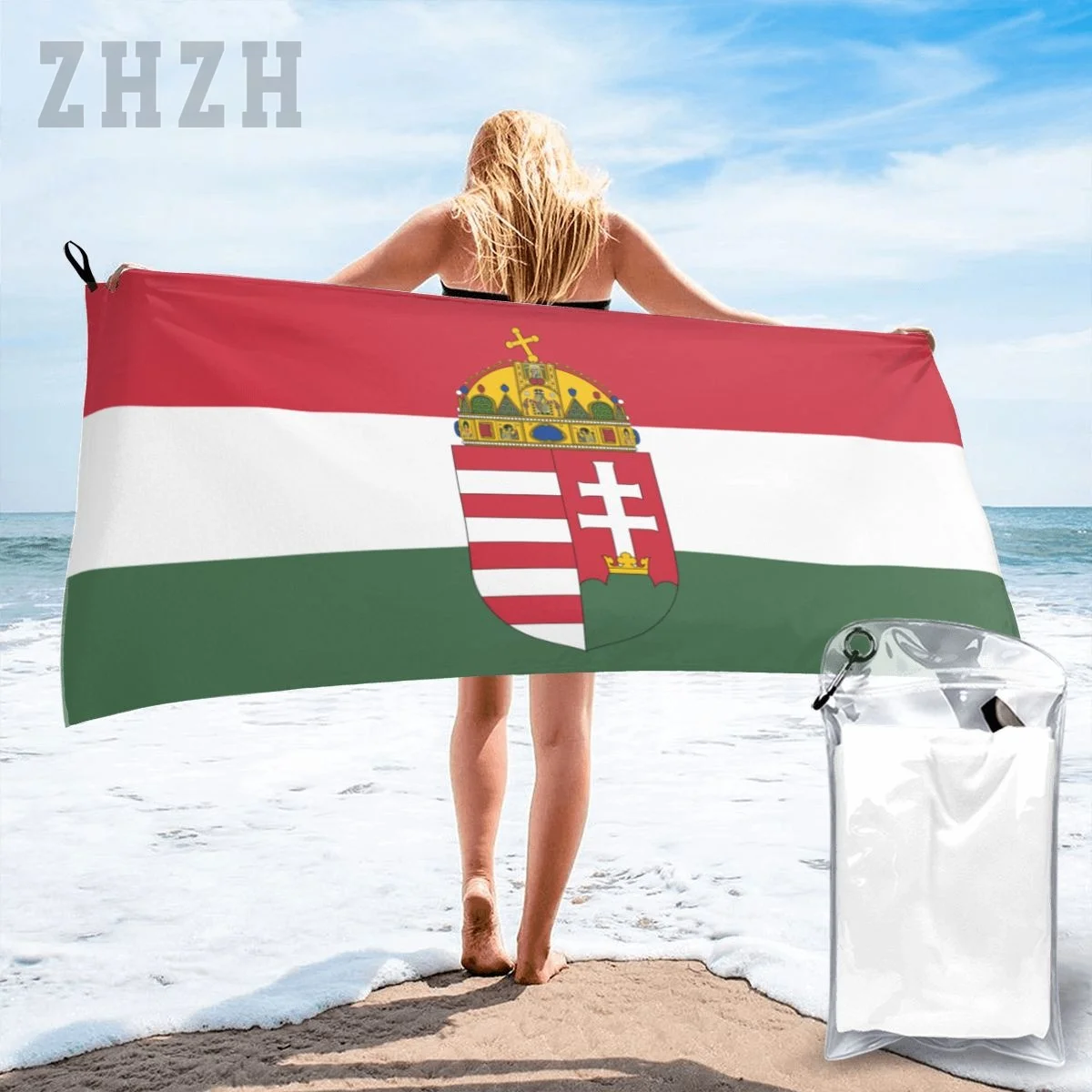 More Design Hungary Flag Emblem Bath Towel Quick dry Microfiber Absorbing Soft Water Breathable Beach Swimming Bathroom