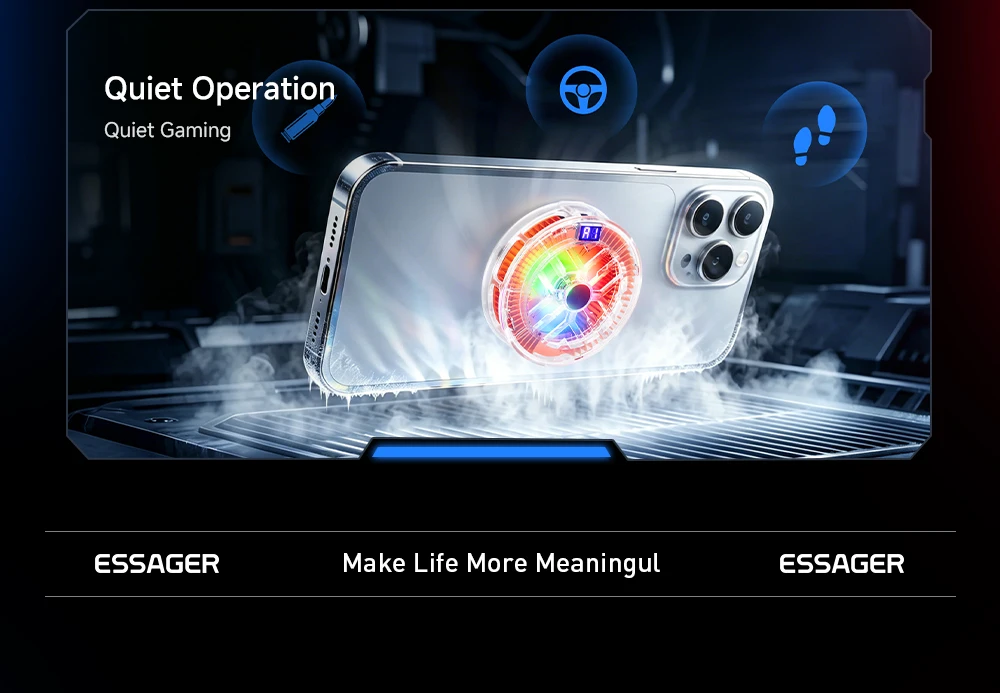 Essager Magnetischer Rückenclip 2-in-1 Telefonkühler Rückenclip Smart Digital Display RGB-Licht Geräuschloser Kühlventilator für iPhone Live – Detail 3
