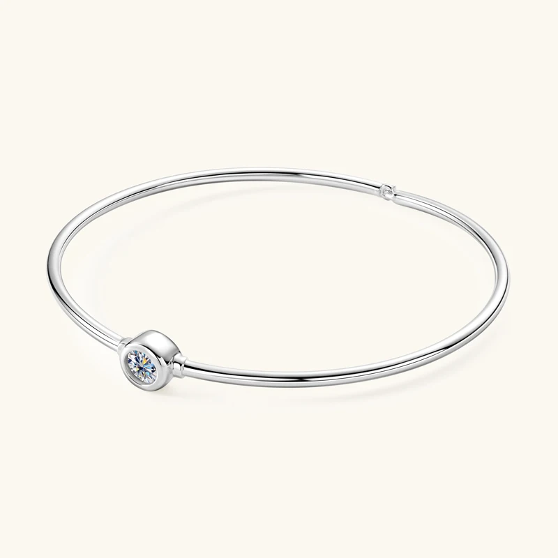 0.5ct Bezel Round Moissanite Bangle Bracelet 925 Sterling Silver for Women Classic Charms Jewelry Birthday Valentine\'s Day Gift
