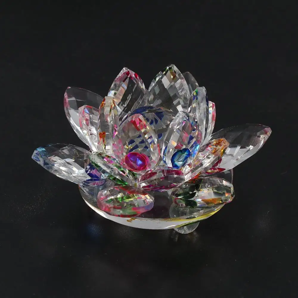 Hue Reflection Crystal Lotus Flower Anti-slip 3 Foots Glass Lotus Feng Shui Decor 3 Layers Lucky Charm Crystal Flower Figurine