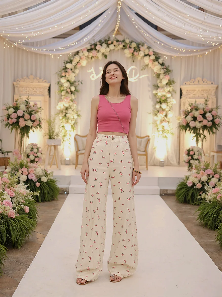 Süße Blumen Hohe Taille Jeans Tuch Für Frau Denim Hosen Frauen Kleidung Winter Modal Hohe Nordic-Stil Faulenzen Homewear dame BF