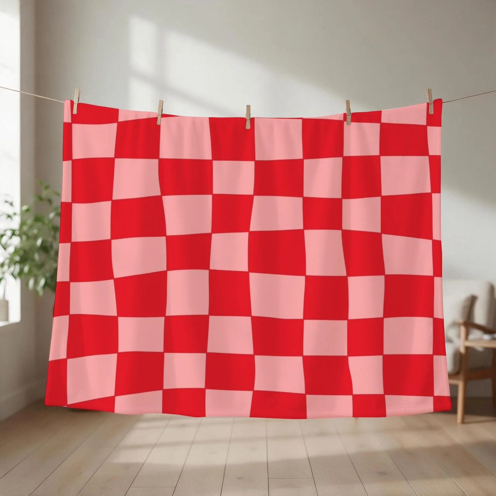 Hand Drawn Checkerboard Pattern (red/pink) Throw Blanket for winter Bed covers halloween For Baby Blankets