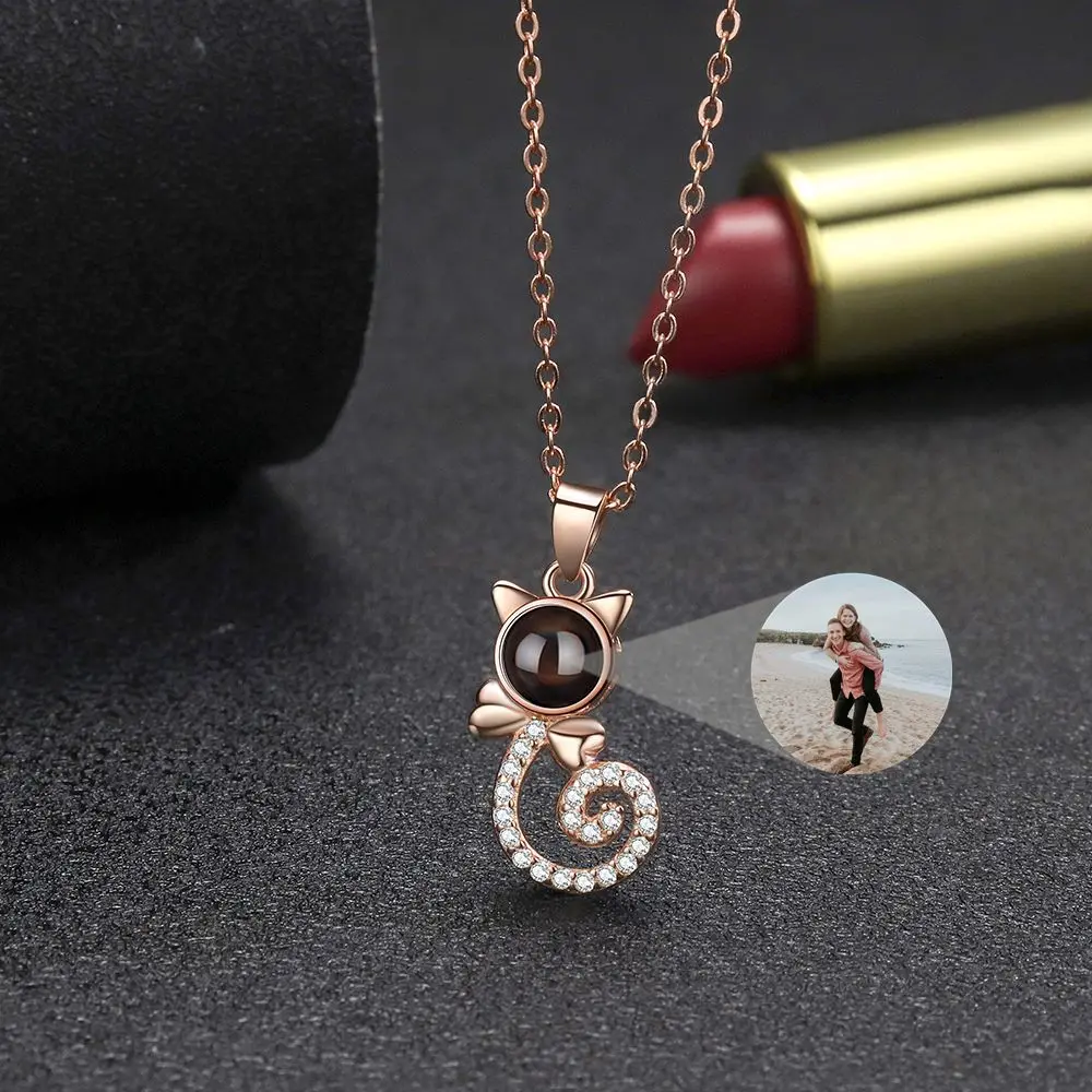 Projection Photo Customized Photo Necklace for Women Girl Personalized Animal Pendant Necklace Memory Jewelry Christmas Gift