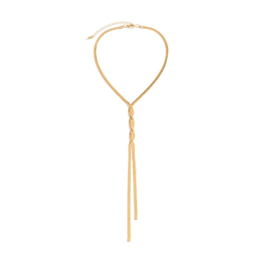 Ingemark Kpop Einstellbare Flache Schlange Lange Kette Halskette für Frauen Mi Temperament Weben Link Choker Brust Hals Schmuck Geschenk Neue – Detail 11