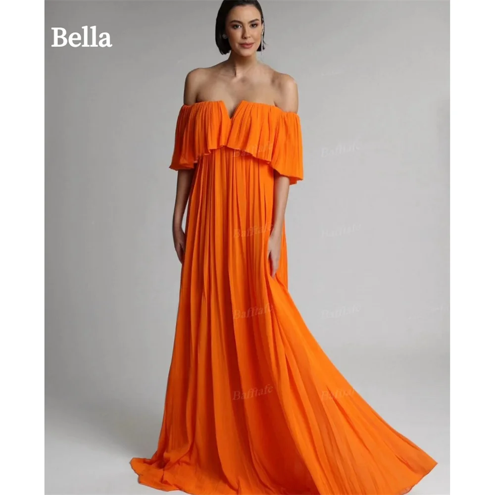 Bella Chffion V Neck Draped robes de soirée Off the Shoulder Length-Floor Evening Dresses Cocktail Party Simple Wedding Dress