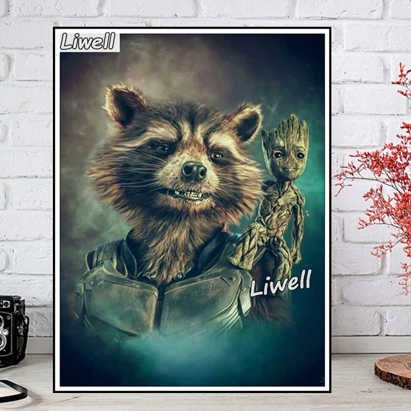 Baby Groot And Rocket Raccoon Partner 5d Diamond Art Painting Guardians of the Galaxy Movie Cross Stitch Kits Home Decor