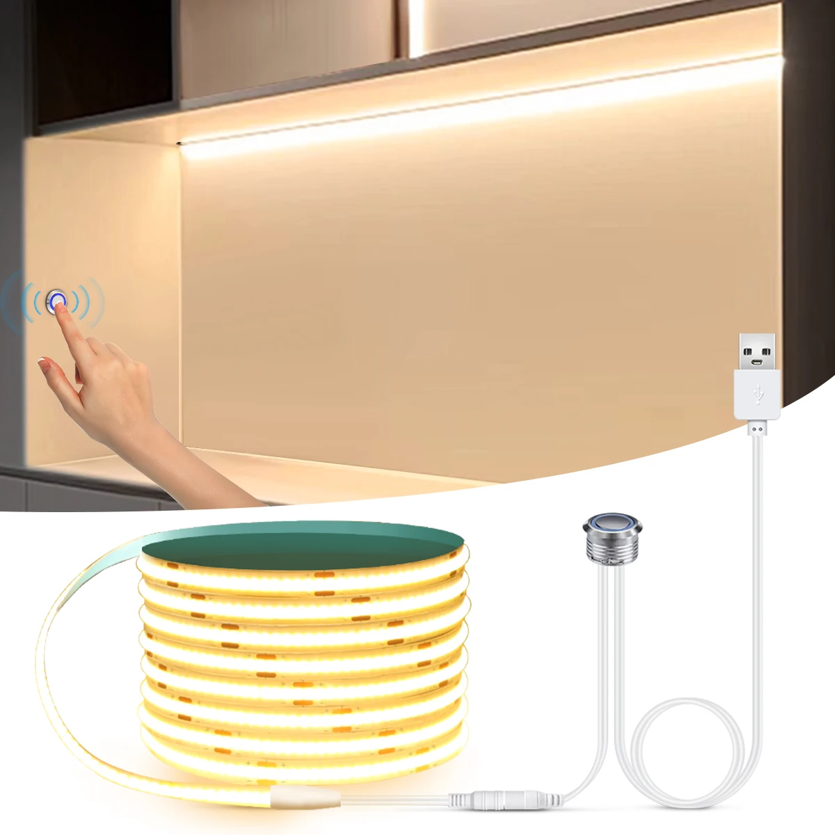 Dimmbare USB 5V LED Unterschrankleuchte COB-Streifen Stufenloses Dimmen Touch-Schalter LED-Leuchten Küchenbeleuchtung 1m 2m 3m 5m