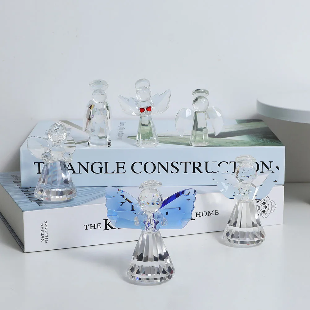 

2Pcs Angel Wing Sculpture Glass Decoration Flat Bottom Adorable Ornament for Home Office Shelf Birthday Anniversary Gifts