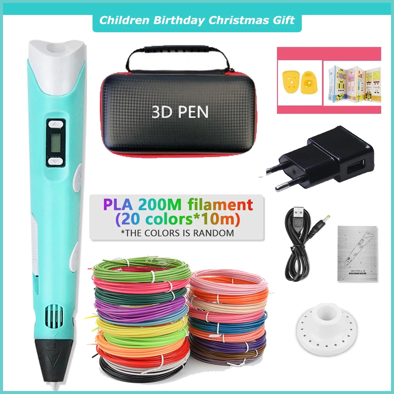 Update Set DIY Pen 3D Printing Pen Kids Creative Drawing Pen with PLA Filament Carry Bag for Children Birthday Christmas Gift