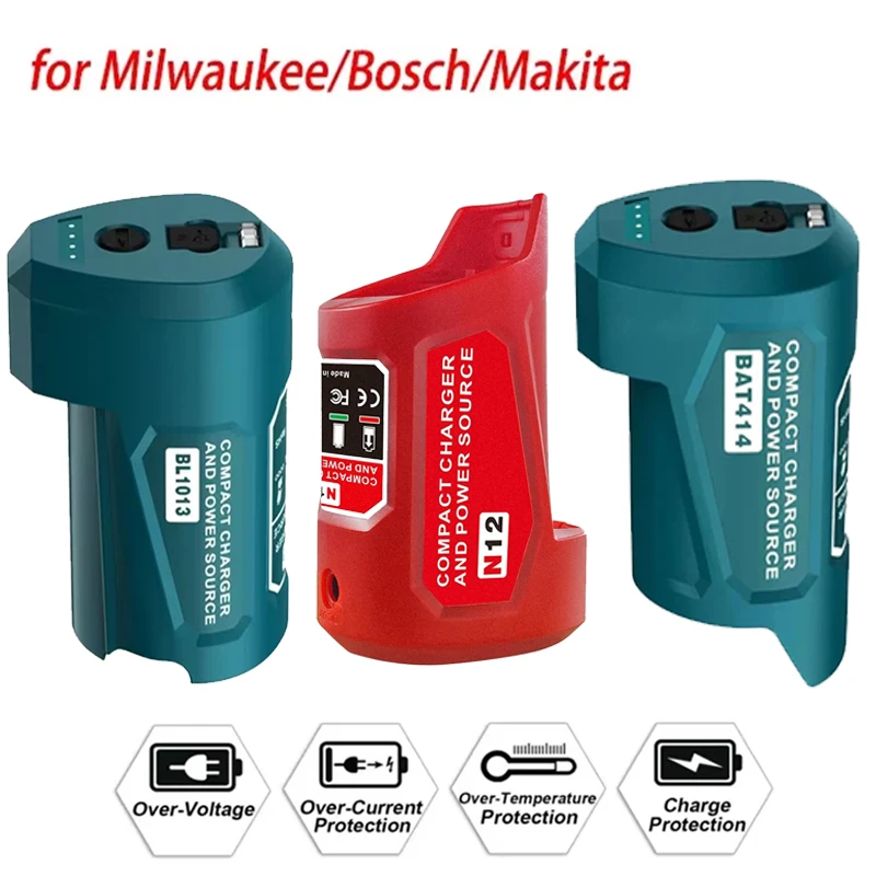 

Adapter Battery Charger Converter Supply For Makita/Bosch/Milwaukee 12V Li-ion Battery USB Power Output 5V 3.4A/DC 12V 2A