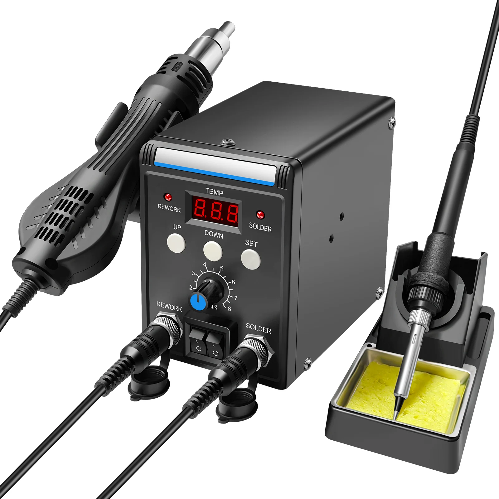 Soldering Iron Kit, Hot Air Gun & Soldering Station,Adjustable Temperature Digital Display 100°C-500°C Soldering Iron Kit