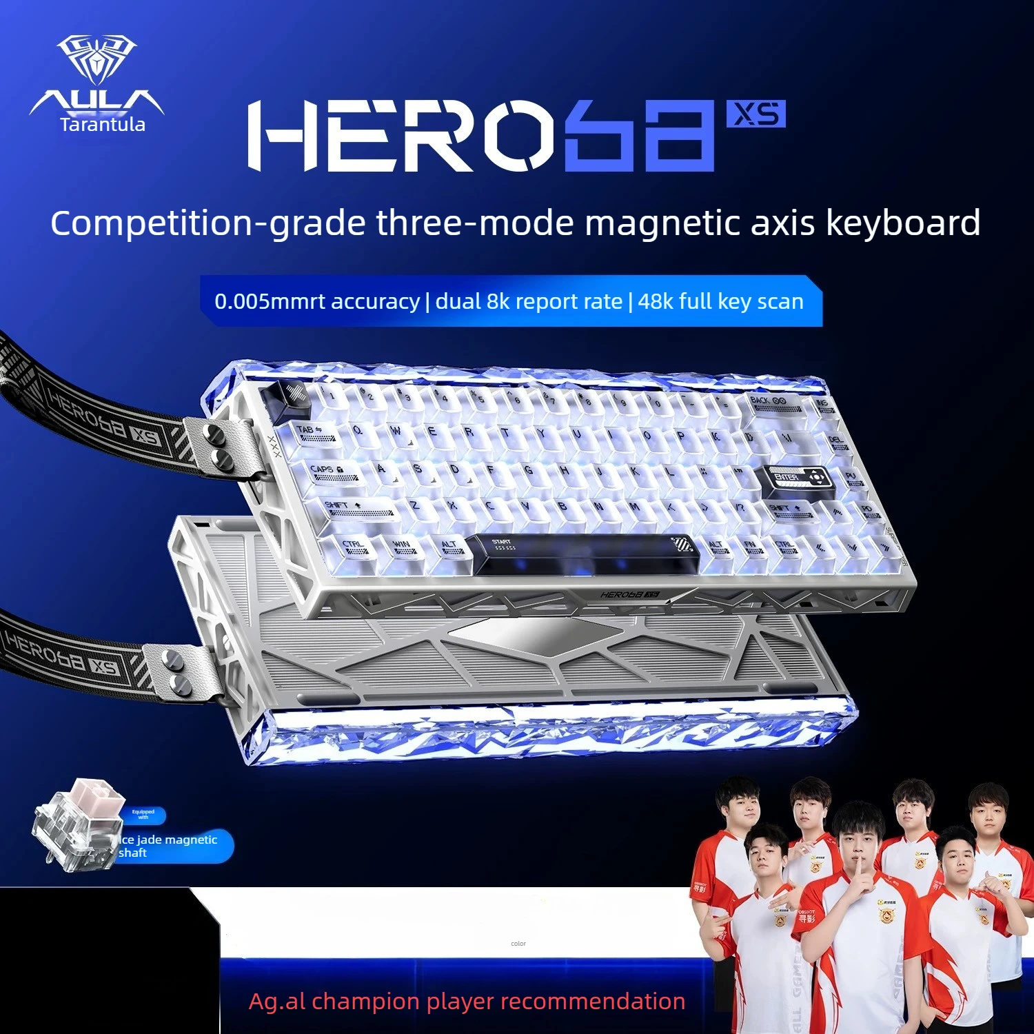 New AULA HERO68 XS 68 Keys Magnetic Axis Gaming Keyboard, Three-Mode, 0.005mm Accuracy, Dual 8K, RGB Backlit for Esports Gamers