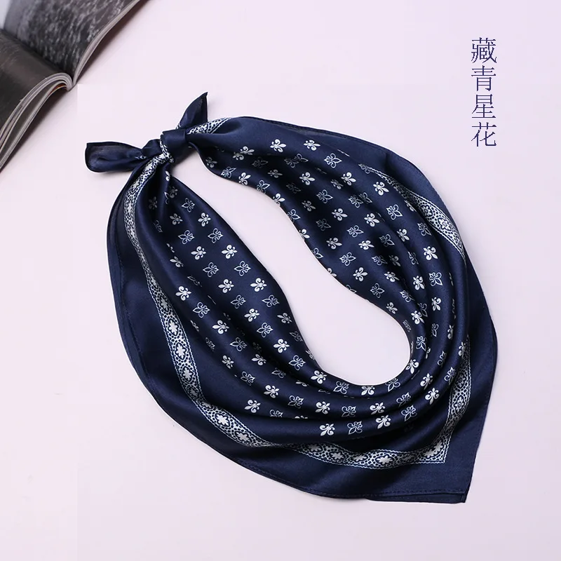 100% Pure Silk Scarf Men\'s Neck Foulard Square Small Headband 2023 Fashion Print Neckerchief Scarves Bandana 53*53cm