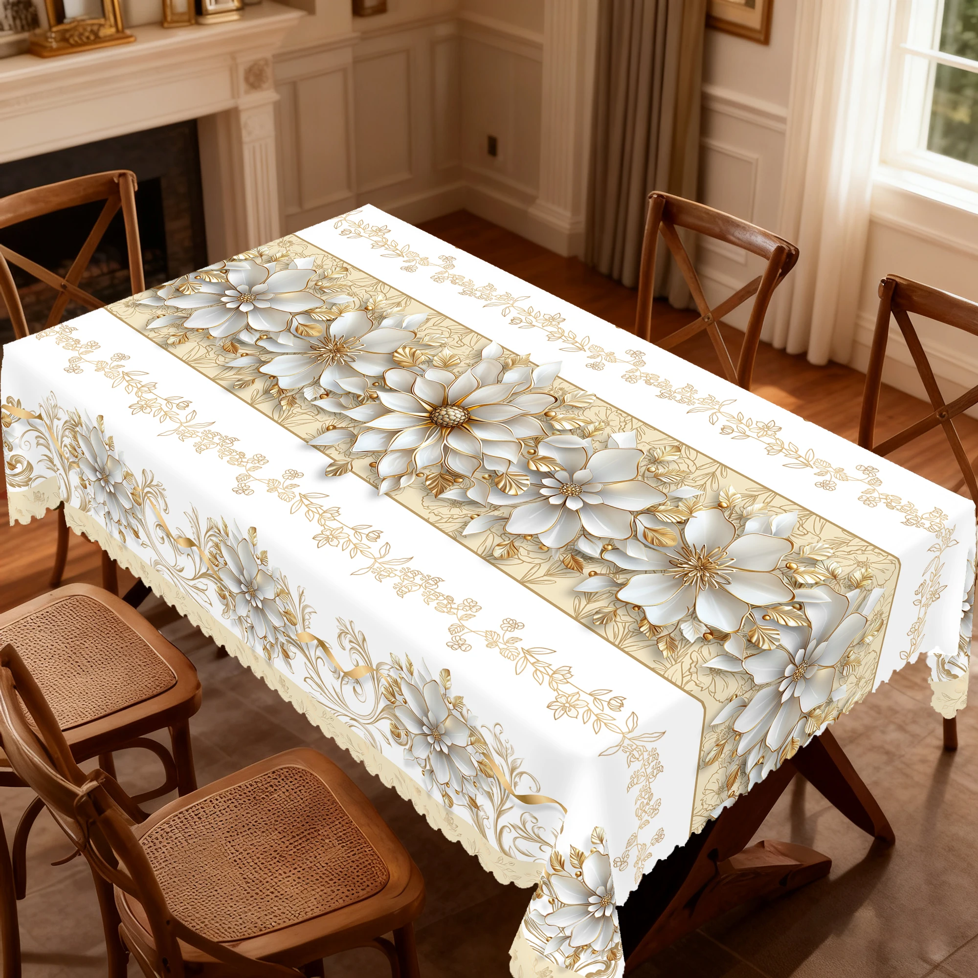 1 Piece Floral-Themed Printed Tablecloth, Vintage Farmhouse Style, with Blooming Floral Pattern Design, Suitable for Spring and Summer Wedding Season, Mother's Day, Anniversary, Camping Picnic, Holiday Gatherings, Party Decorations, Kitchen Accessories, Tablecloth for Indoor and Outdoor Use in Restaurants, Patios, Perfect Gift for Friends, Round and Rectangular Tablecloths, Available in Various Sizes