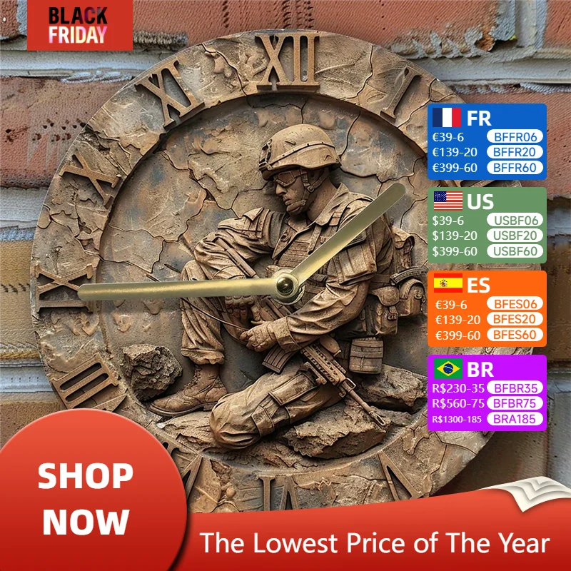 DIY 2D Wall Clock Kit with American Soldier Theme, Silent Movement, High-Definition Printing,Home Decor for Spring & Summer