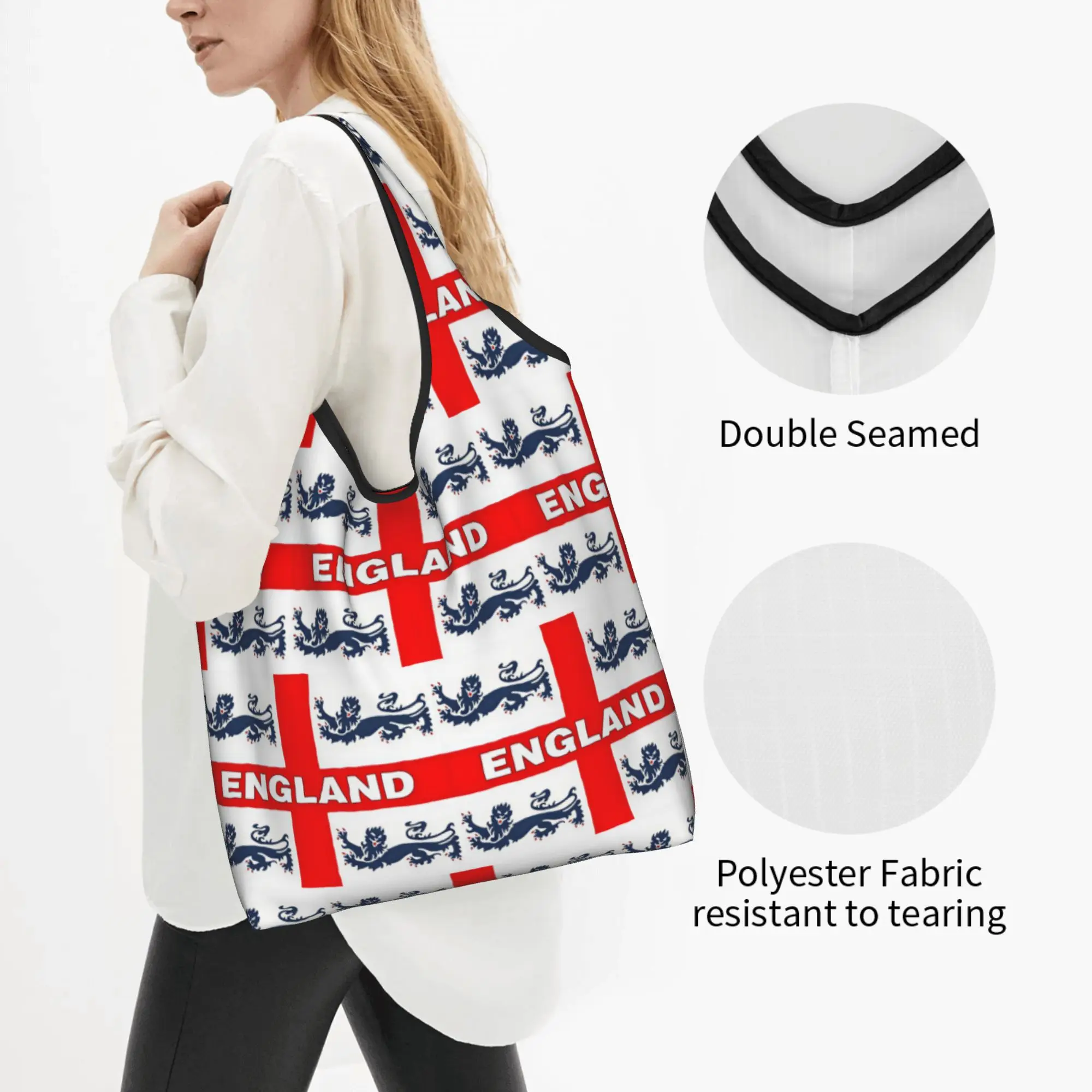 Recycling England Football Flag Shopping Bag Women Tote Bag Portable St George's Cross Grocery Shopper Bags