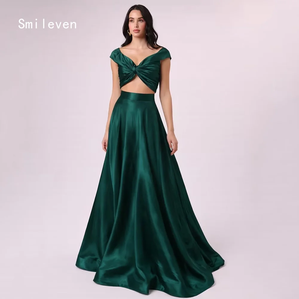 

Smileven Luxury Green A Line Prom Dress Sexy V Neck Party Gowns Pleat Occassion Dress Customized 2026