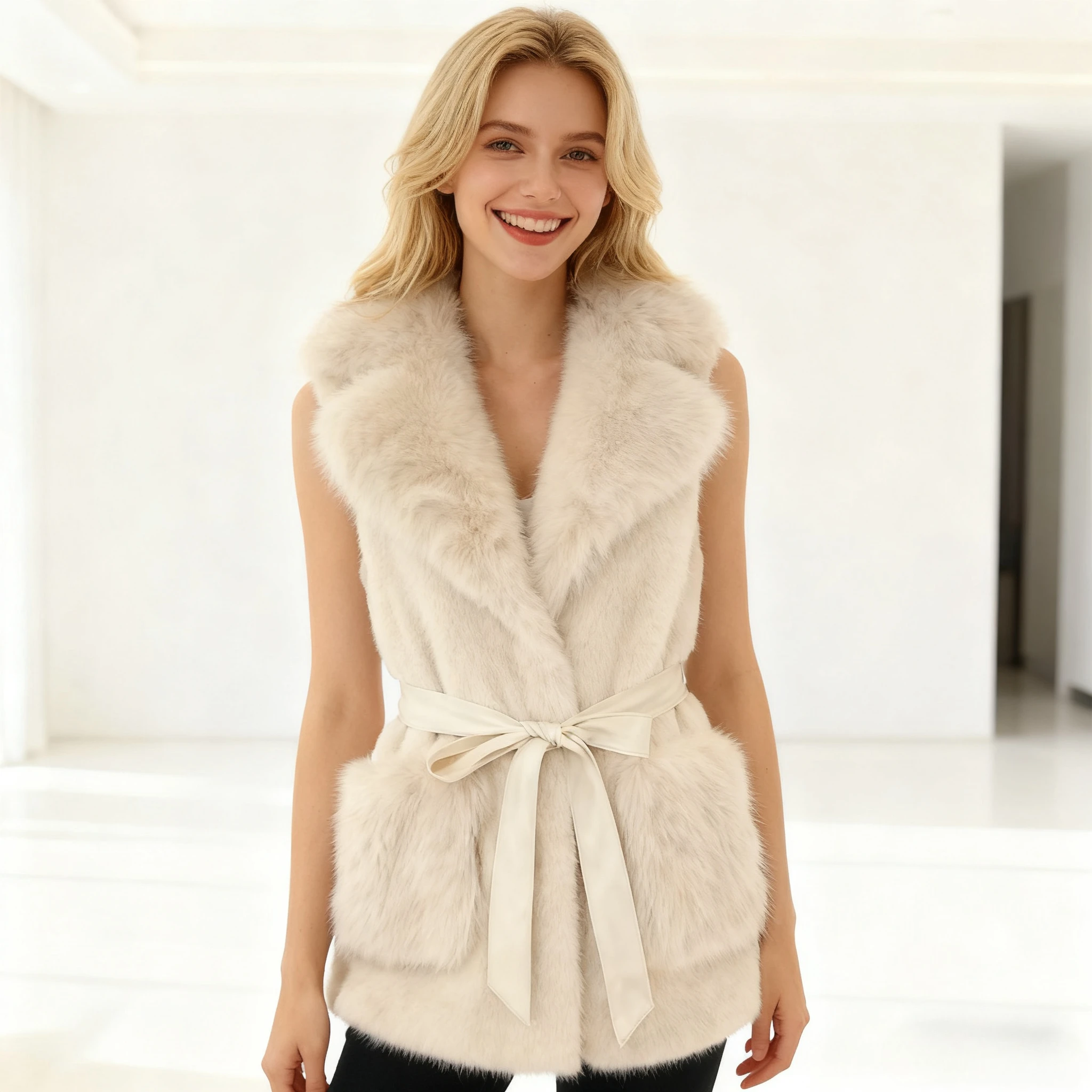 

Faux Fur Vest Coats Jackets Women Sleeveless Turn Down Collar Loose Coat Thick Warm Y2k Streetwear Jacket Vests Autumn Winter