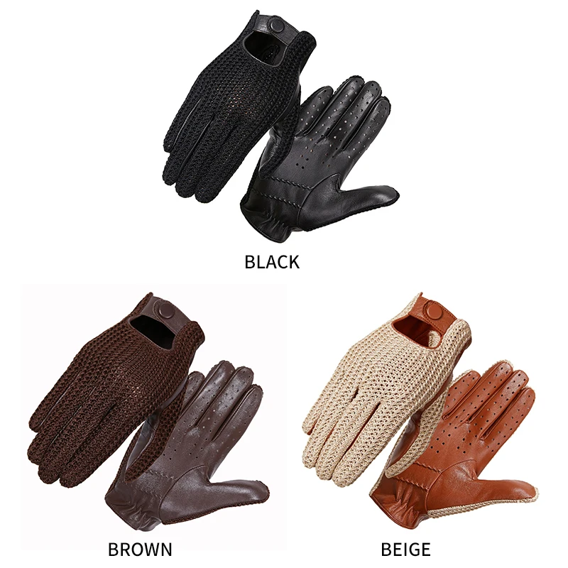 Autumn Winter Men\'s Wool Knitted Goatskin Touch Screen Gloves Locomotive mitten Car Driving Genuine Leather Motorcycle Gloves