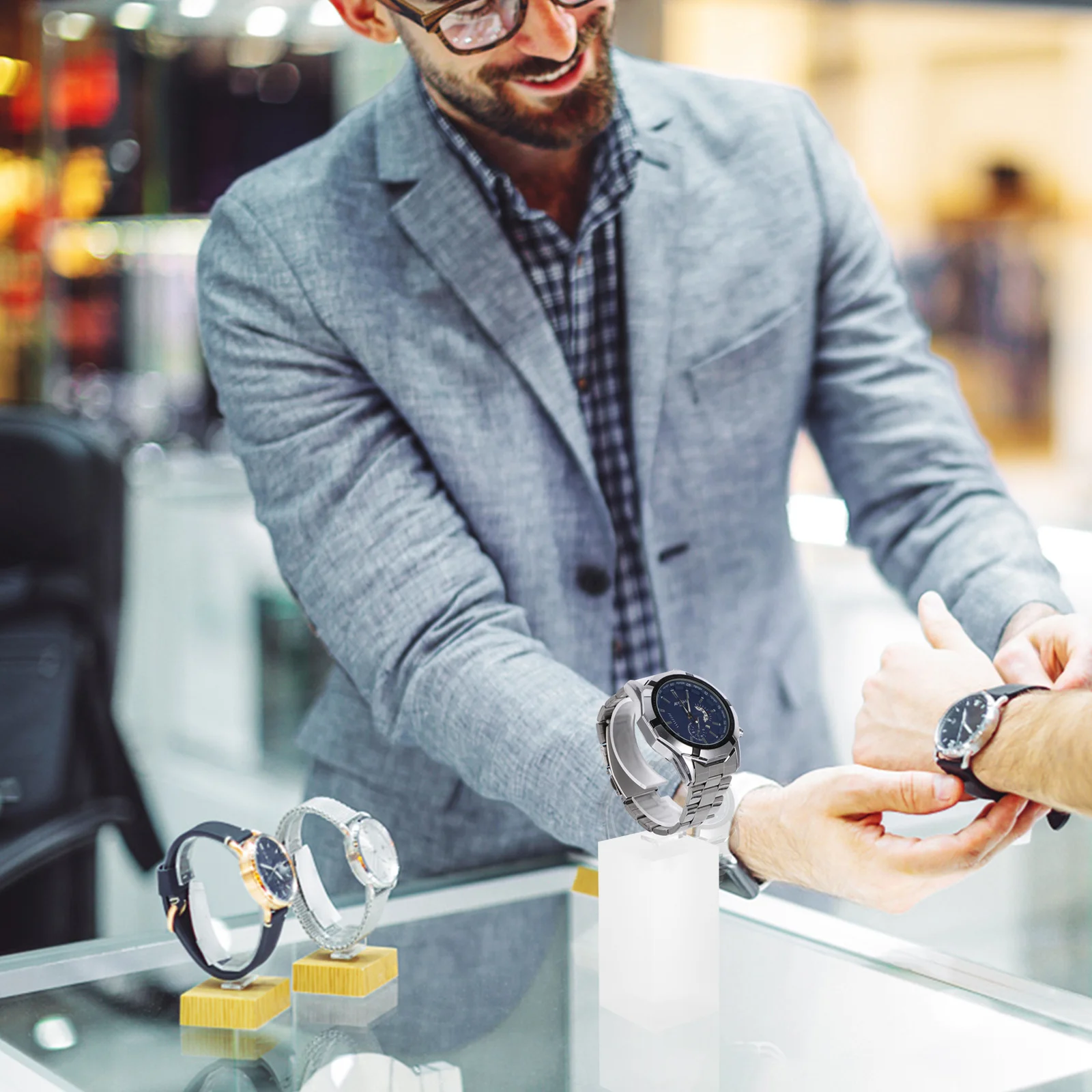 3pcs 3 Sizes Acrylic Base Watch Display Stand C Ring Holder For Bracelets Watches Jewelry Organizer Rack Protective Showcase