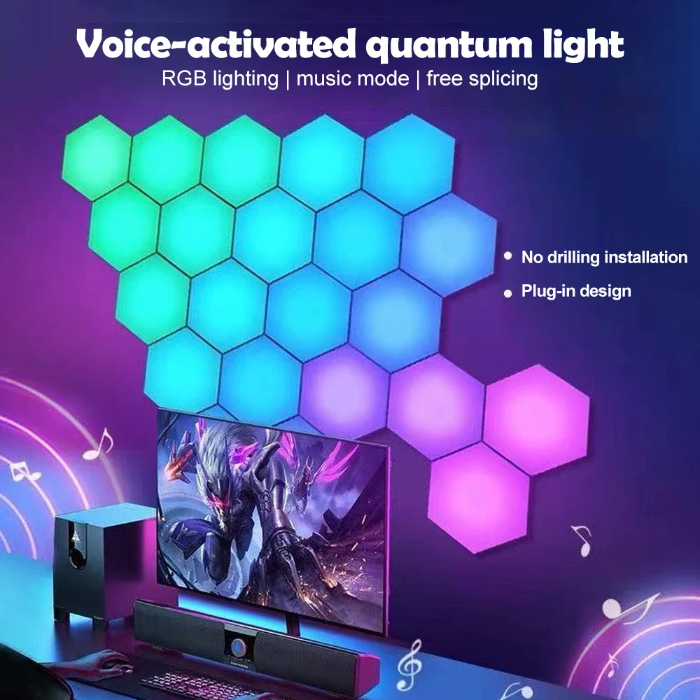 RGB Hexagonal Quantum Lamp LED Smart Wall Light Panels APP Remote Control Ambient Night Light DIY Shape Game Room Decor