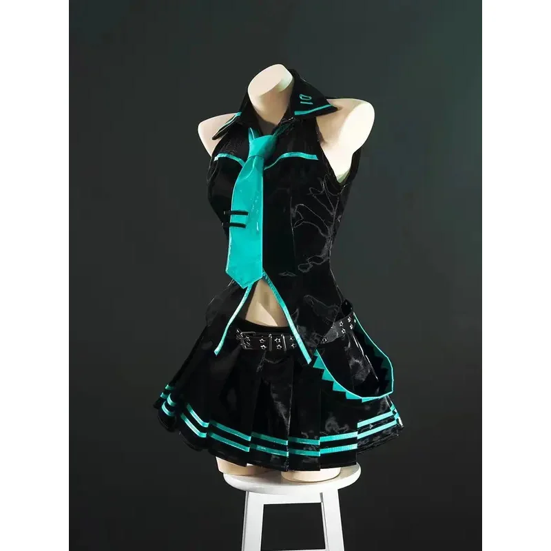 Original Vocaloid Miku Stylist 16. Cosplay Kostüm Perücke Anime schwarz Lack Formel Uniform Halloween Karneval Nacht Party kleid