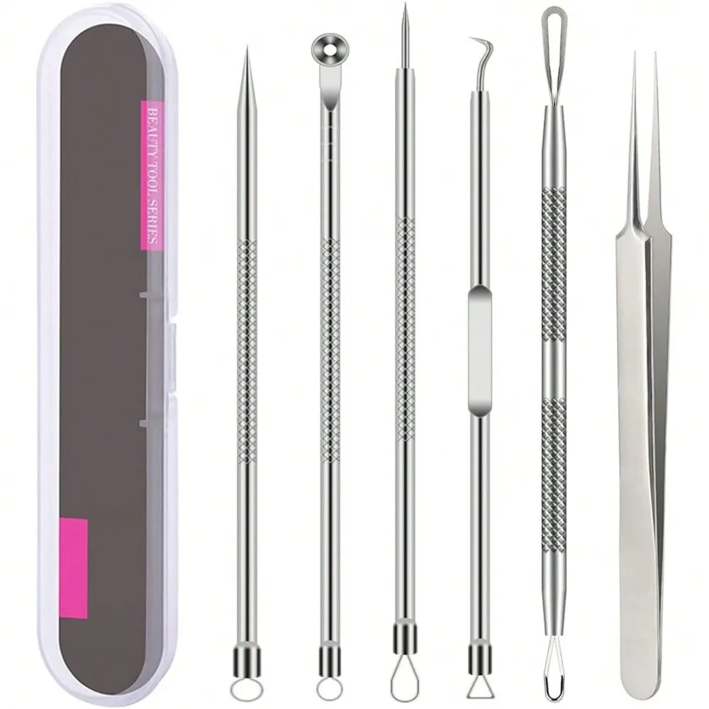 4/6pcs/set Stainless Steel Blackhead Needle Set Rose Gold Facial Skin Care Pore Cleanser Tool Sliver Blackhead Extractor Tool
