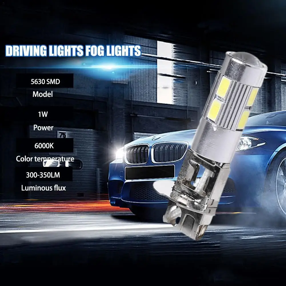 

2pcs Car Fog Light LED H1 H3 10SMD 5630 White Light Car LED Roof Light High Brightness Driving Light Fog Bulb Car Fog Light