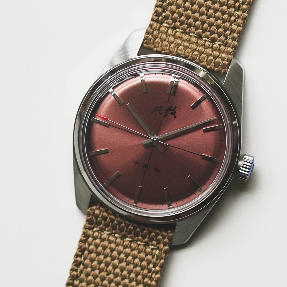 Relojes Merkur Vintage, esfera clásica de línea cruzada, diseño Original, reloj mecánico de cuerda a mano para hombres, reloj Masculino de oro rosa