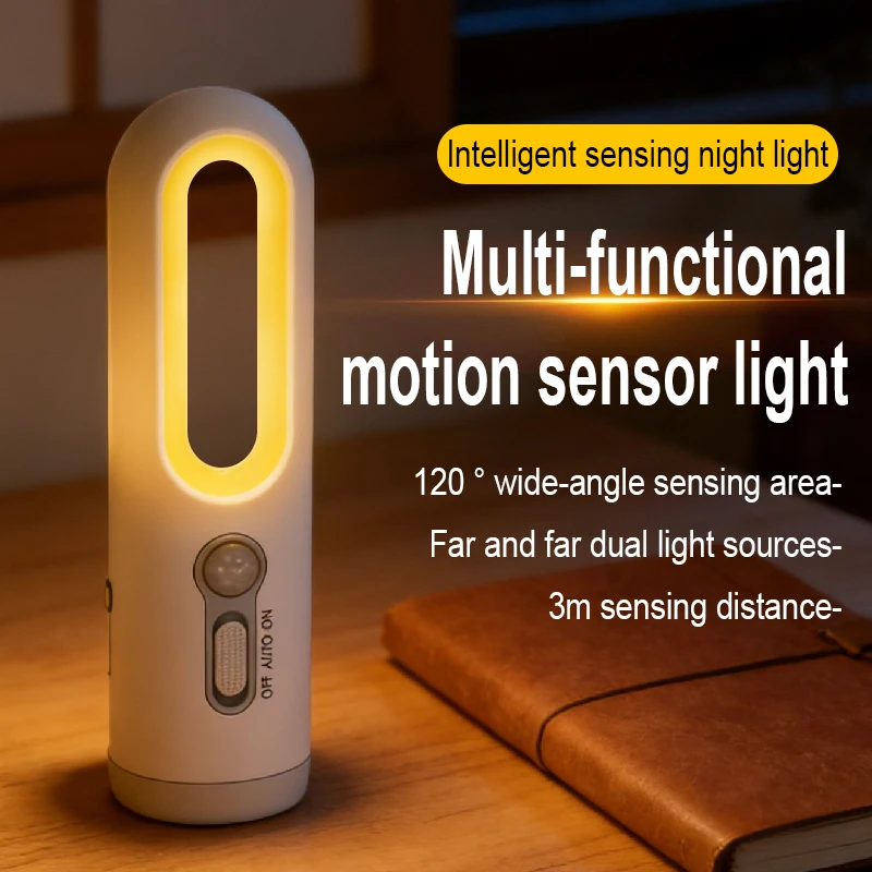 

Портативный фонарик 2 в 1, перезаряжаемый, с датчиком движения, ночник для спальни, ванной комнаты, чтения, кемпинга, освещение для кормления ребенка, уход за глазами