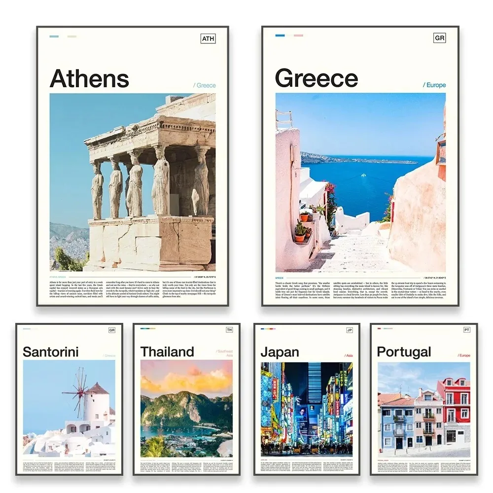 لوحة قماشية للسفر بالألوان اليونانية ، نمط شمالي ، فن حديث ، جدار معرض ، فن بسيط ، ديكور منزلي #1