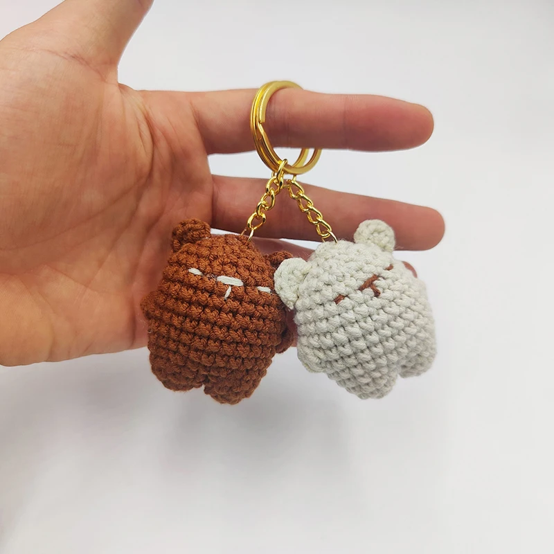 1PC Lovely Bear Couple Keychains Unique Knitting Doll Funny Keyrings Crochet Keys Bag Pendant Small Gift