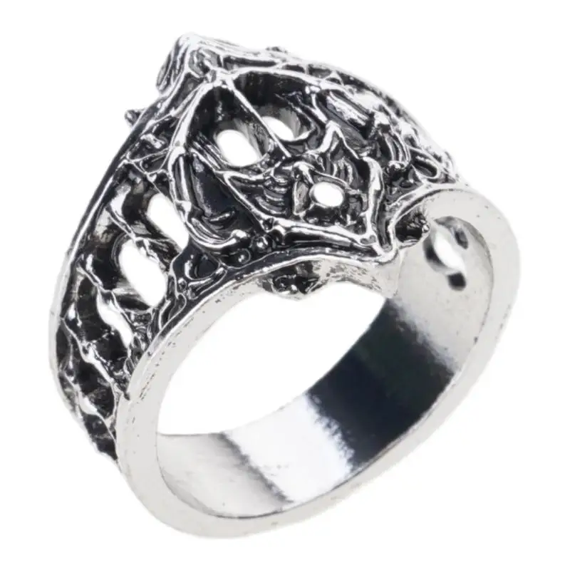 A52E Unique Gothic Ring Intricate Detailing Silver Tone Zinc Alloy Adaptable Sizes Perfect For Daily Wear Special Occasions