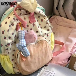 Casual Kawaii Strawberry Print Schoolbags Girls Fashion Cute Contrast Color Women Bags Japanese All Match Backpacks for Students