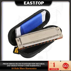 EASTTOP – Instruments de musique modernes Rock blue, 10 trous, pro 40, à réglage progressif avec peigne en bois, Harmonica, GRIS-GRIS