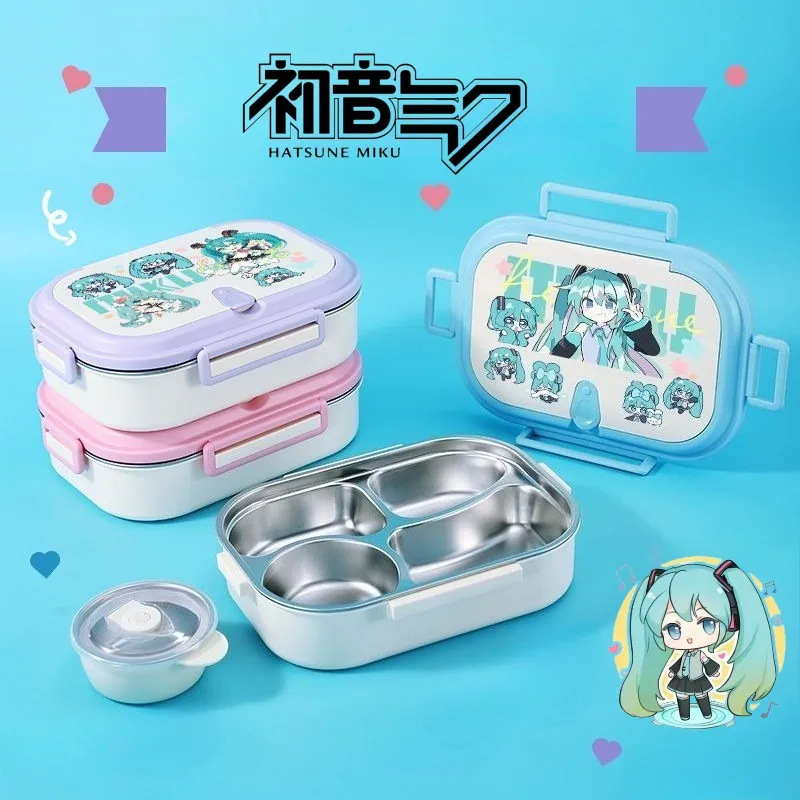 

New Simple and Cute Hatsune Miku Girl Fashion Cartoon Anime Peripheral Student Large Capacity Stainless Steel Bento Lunch Box