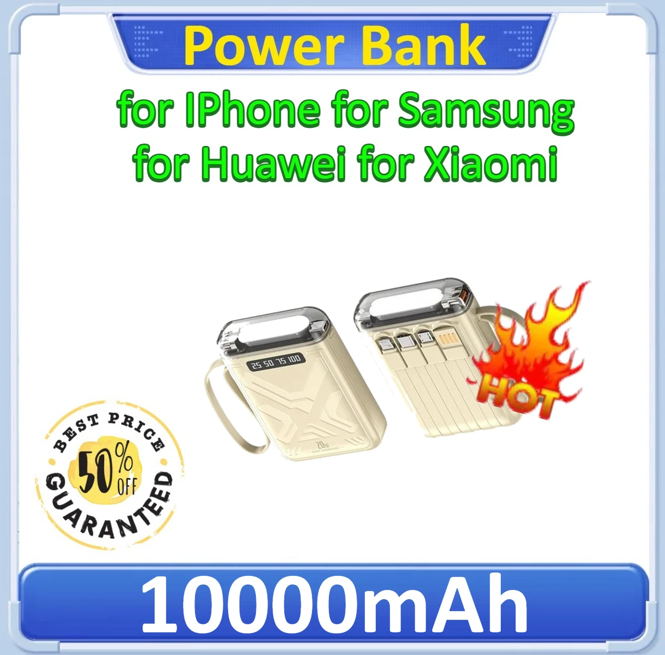 

Fast Charging Power Bank with Built-in Cable Portable Power Supply for iPhone for Samsung for Xiaomi 10000mAh