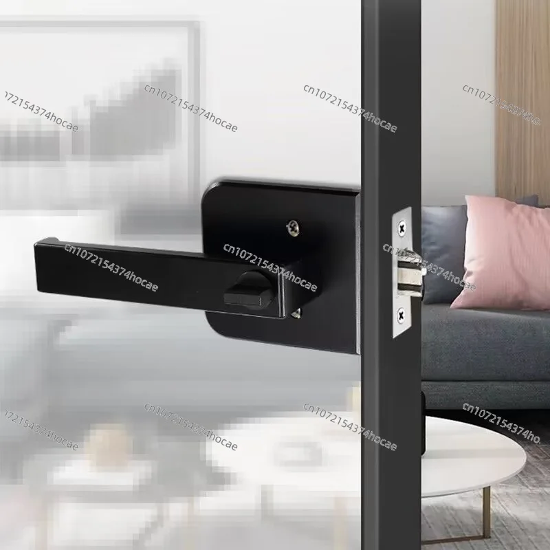 Universal Aluminum Silent Door Handle for Bathroom, Double Glazing Glass Door Lock for Ultra-narrow Frame