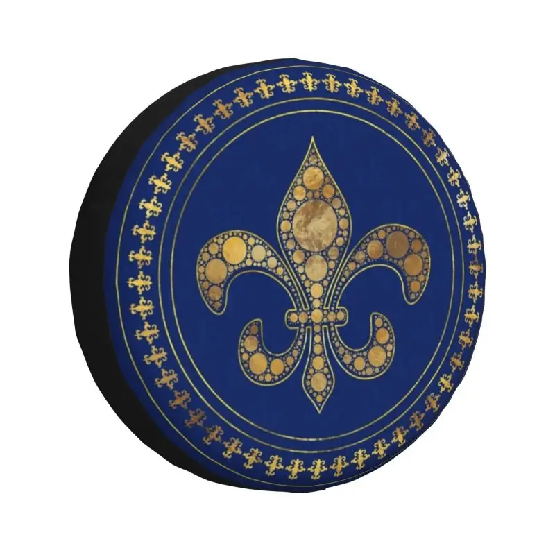 Fleur-De-Lys Gold And Royal Blue Spare Wheel Tire Cover Fleur De Lis Lily Flower Jeep RV SUV 4WD 4x4 Vehicle Accessories