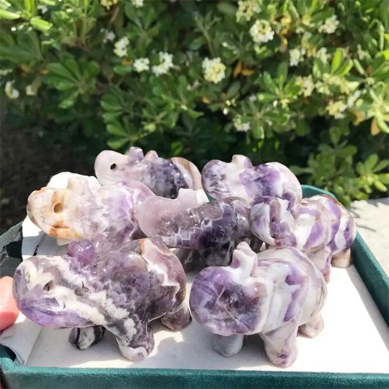 7.8cm Natural Dream Amethyst Handmade Carved Elephant Polished Animal Powerful Statue For Home Decoration Gift 1pcs