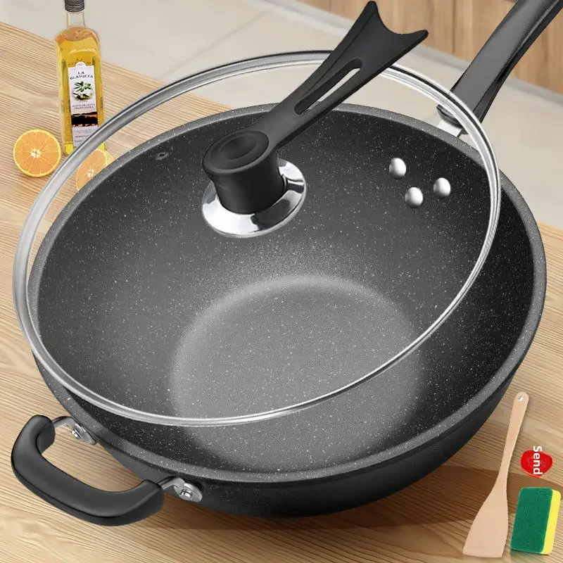 Non-stick Rice Cake Wok Electric Induction Stove Cooking Pot Flat Bottomed Wok 32cm 34cm Universal For Gas Induction Stoves