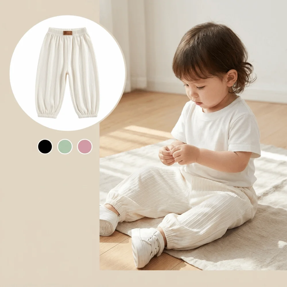 Ice Silk Fabric Pants Breathable Lightweight Children's Trousers Loose Fit Elastic Cuffs Loose Fit Pants Boys and Girls