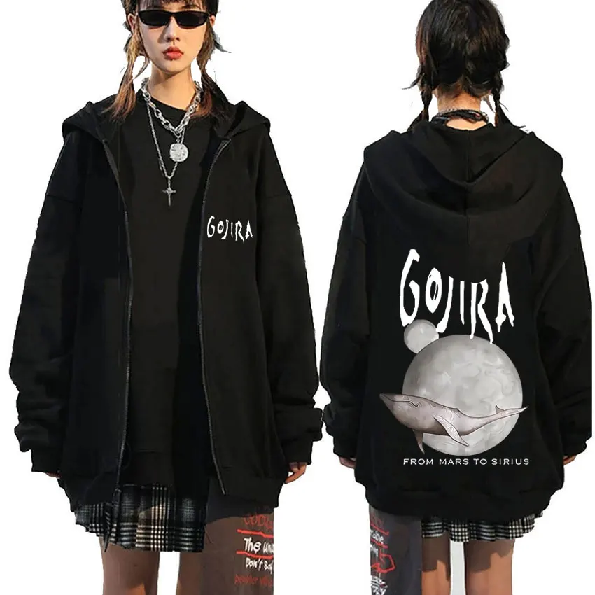 روك ميتال باند Gojira من المريخ إلى سيريوس تحلق الحيتان ألبوم الموسيقى الجرافيك قلنسوة بسحاب الرجال موضة Vinatge زمم سترة